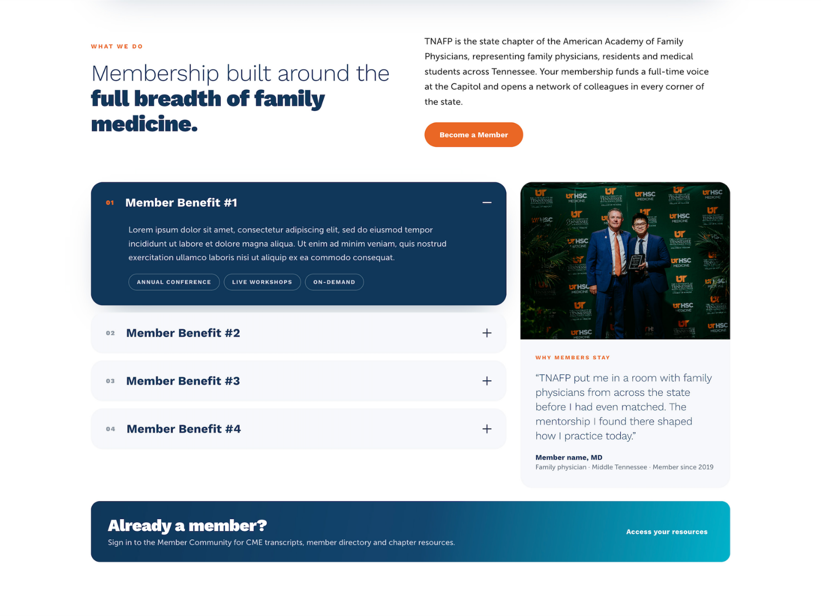 Tennessee Academy of Family Physicians website after SmartWeb redesign