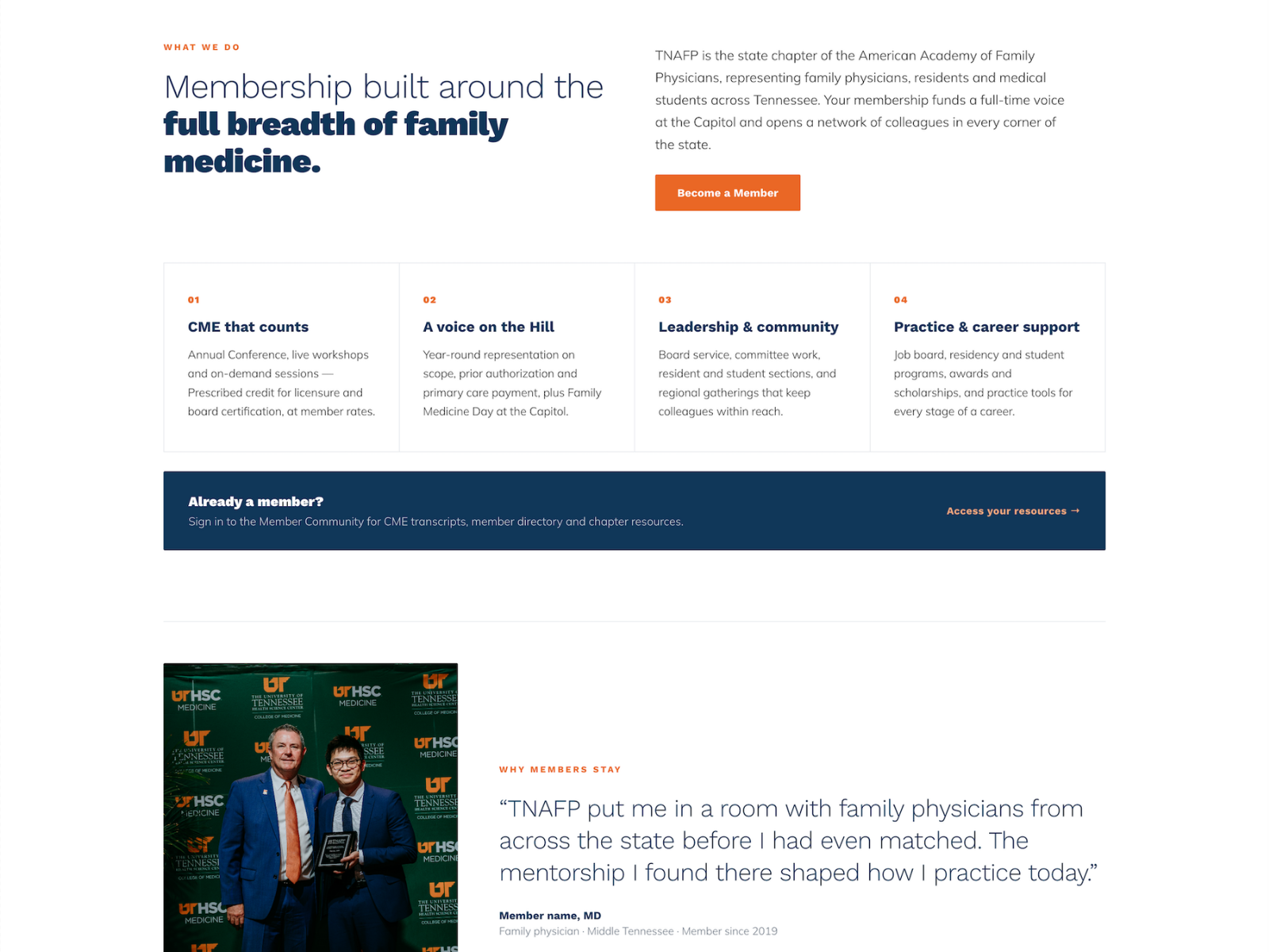 Tennessee Academy of Family Physicians website before SmartWeb redesign
